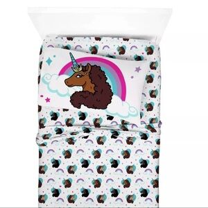 Afro Unicorn Twin Sheet Set NWT
